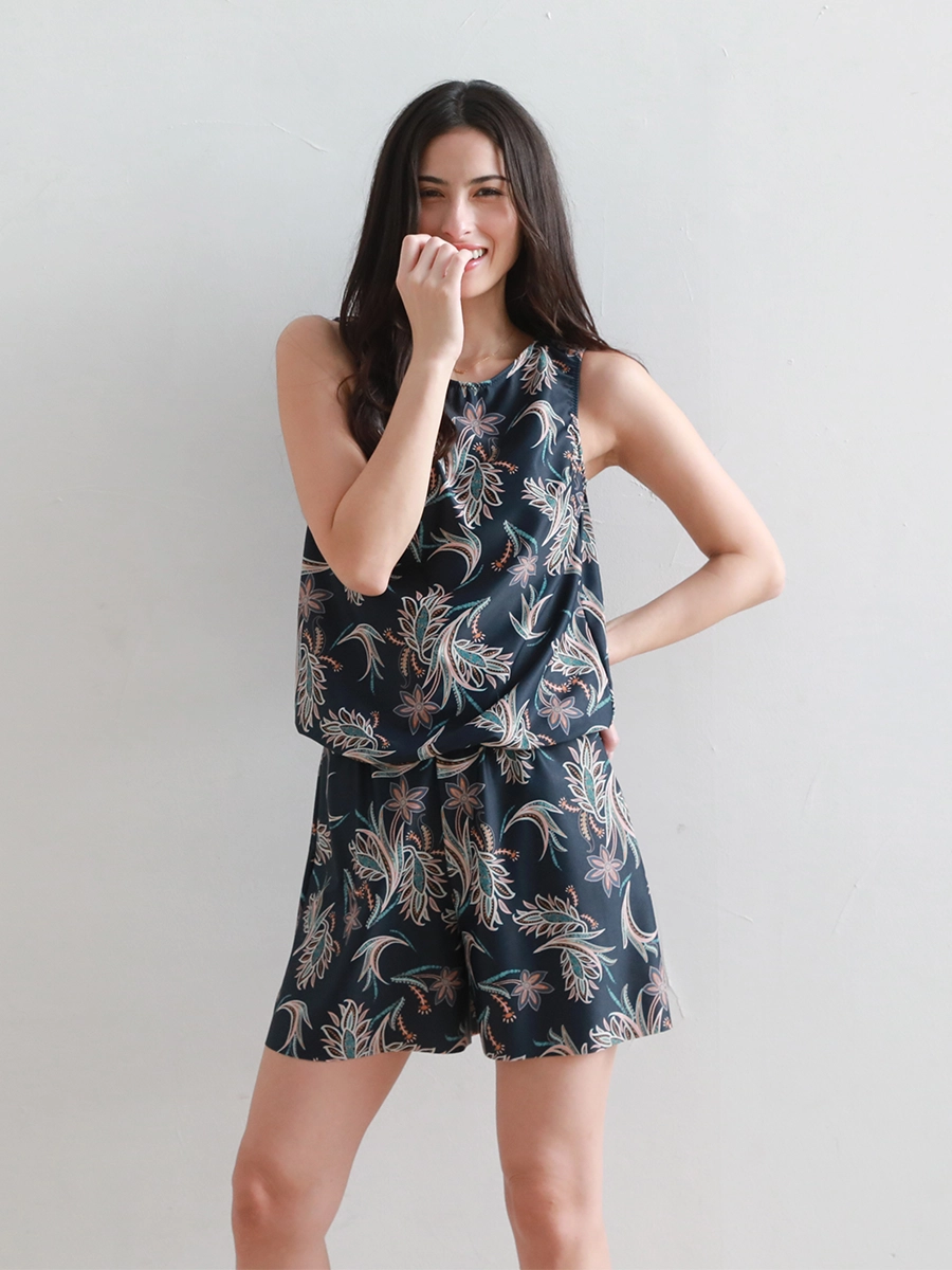 新作】オリエンタルフラワー柄オールインワン水着(255005)｜水着