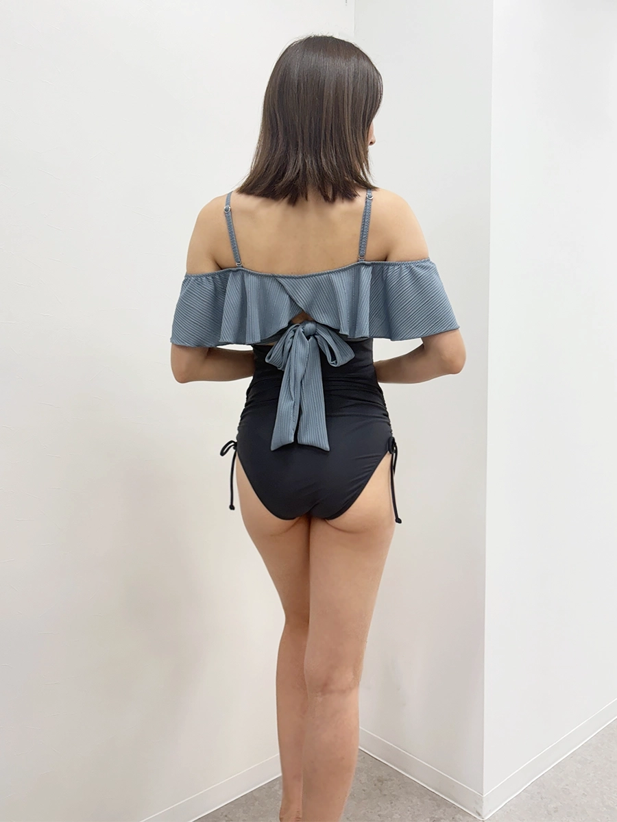 無地リブ素材オフショルダーワンピ見えビキニ(268000)｜水着ブランドの