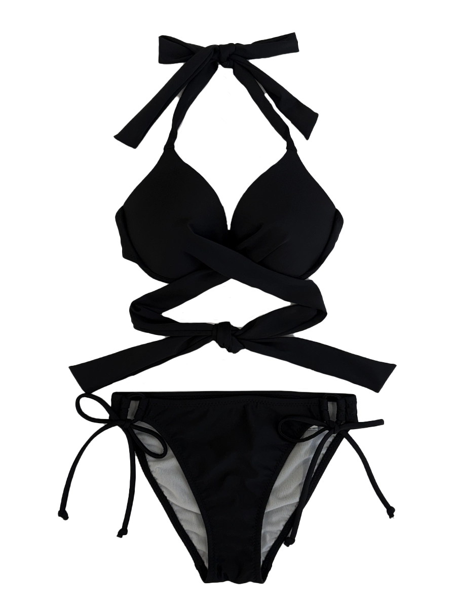 【ほぼ未使用】PEAK&PINE ブラック 無地　クロッシーワイヤービキニ　9M 新作】無地クロッシーワイヤースタイルアップビキニ(268017)【Gカップ